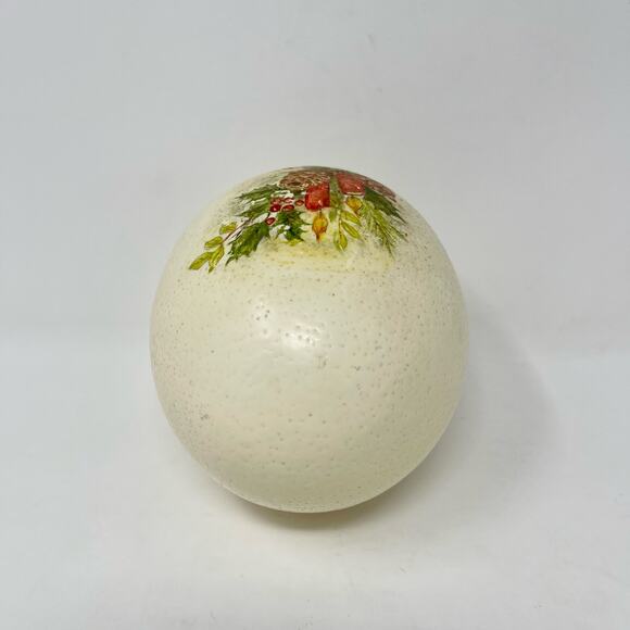 Hand Painted Candles Pinecone Greenery on Full Ostrich Egg by Nebraska‎ Artist - Picture 6 of 6